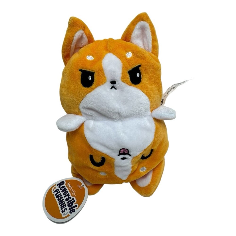 TeeTurtle Reversible Happy Sad Corgi Fox Orange Plush 4" Stuffed Animal